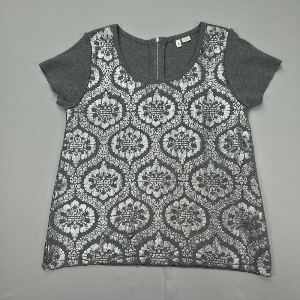 Moth Anthropologie Womens Top Medium Metallic Floral Jacquard Knit Cottagecore